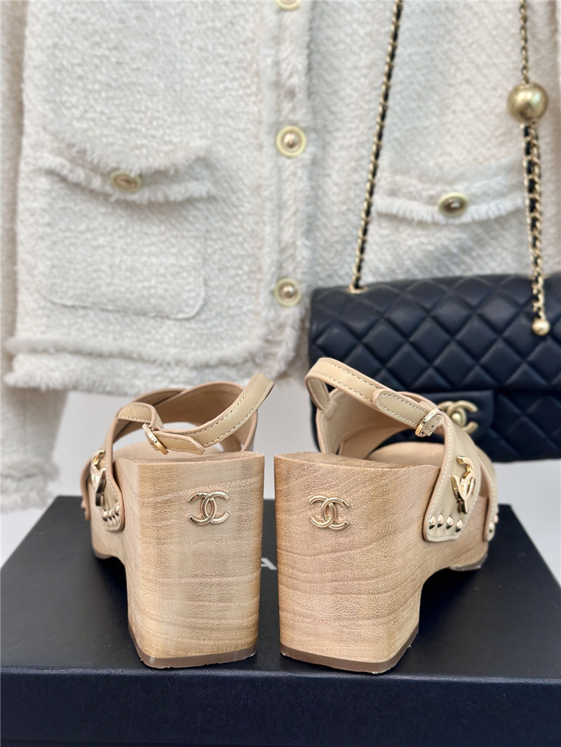 Ch**el calfskin studded slingback clog sandals beige