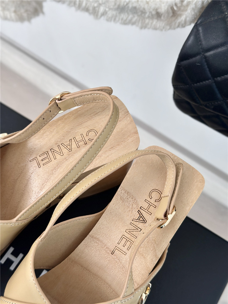 Ch**el calfskin studded slingback clog sandals beige