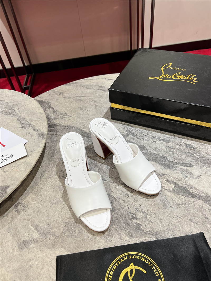 Chr1st1an louboutin white square heel patent leather mules