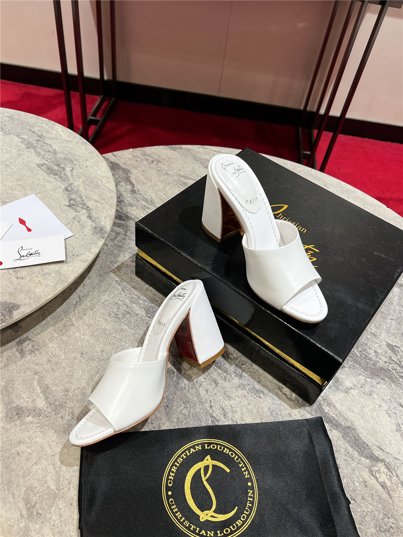 Chr1st1an louboutin white square heel patent leather mules