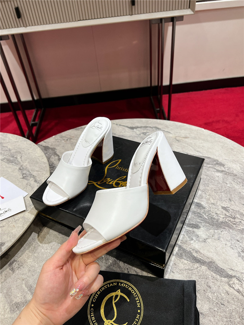 Chr1st1an louboutin white square heel patent leather mules