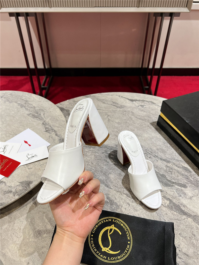 Chr1st1an louboutin white square heel patent leather mules