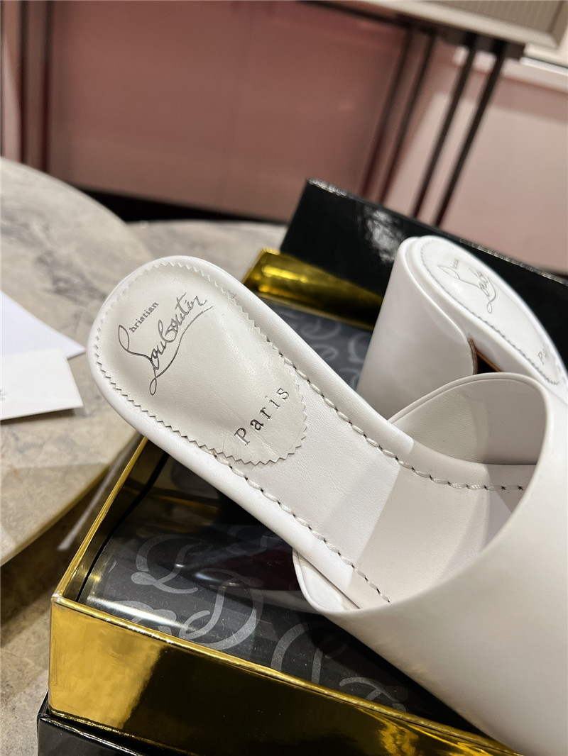 Chr1st1an louboutin white square heel patent leather mules