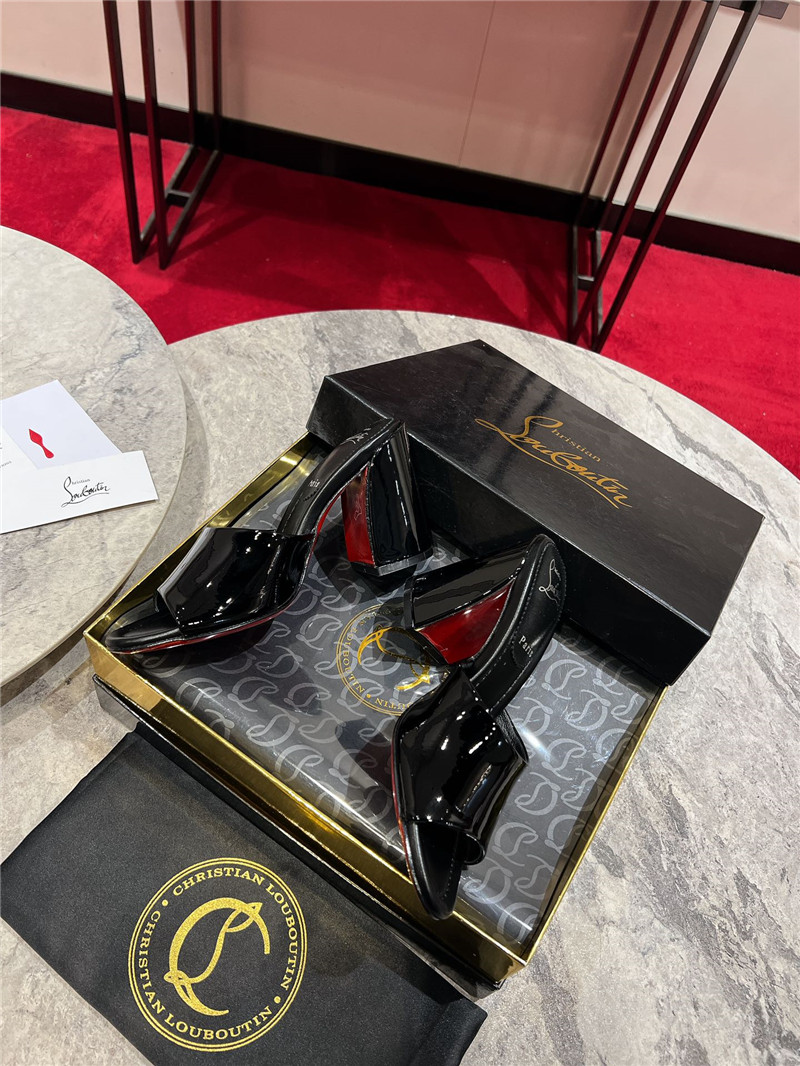 Chr1st1an louboutin square heel patent leather mules