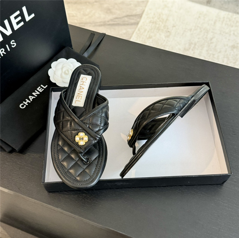 Ch**el tweed black flats flip flop