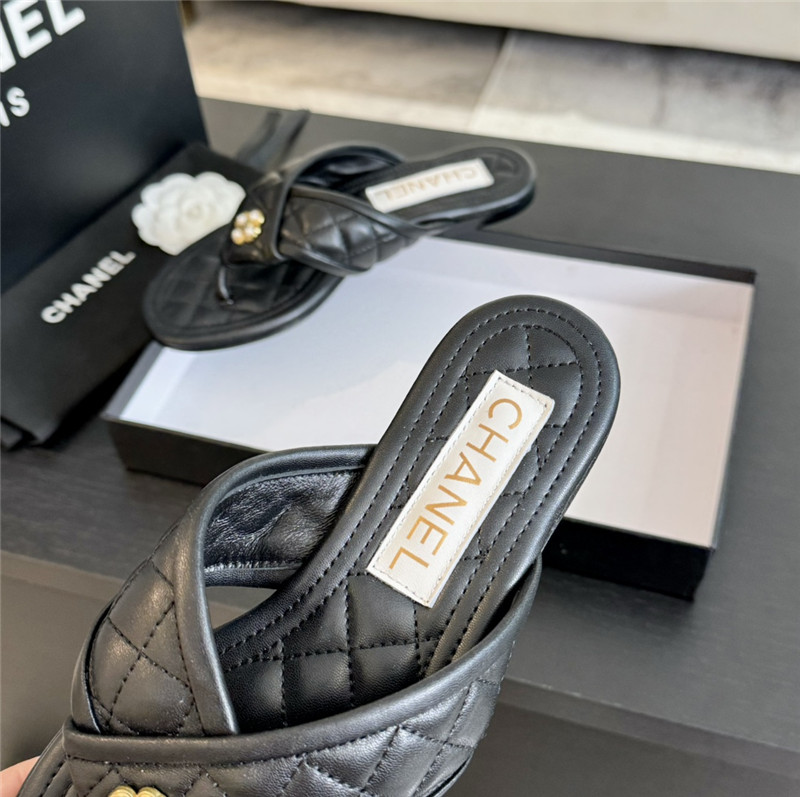 Ch**el tweed black flats flip flop