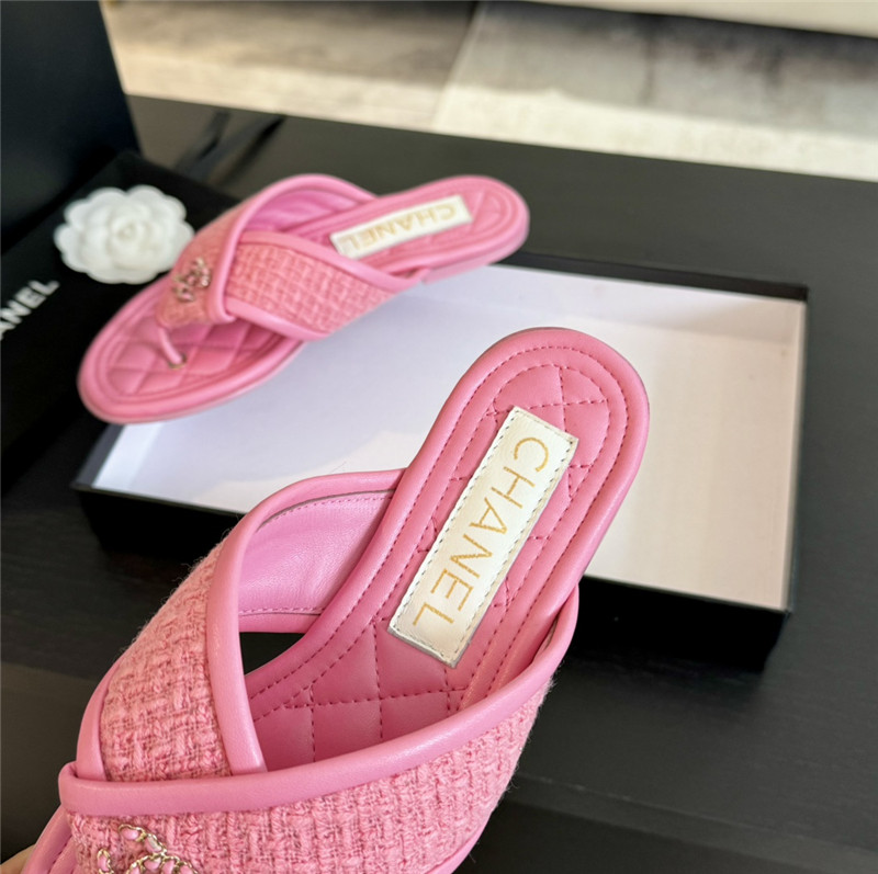Ch**el tweed pink flats flip flop