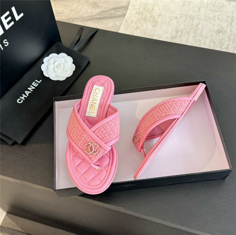 Ch**el tweed pink flats flip flop