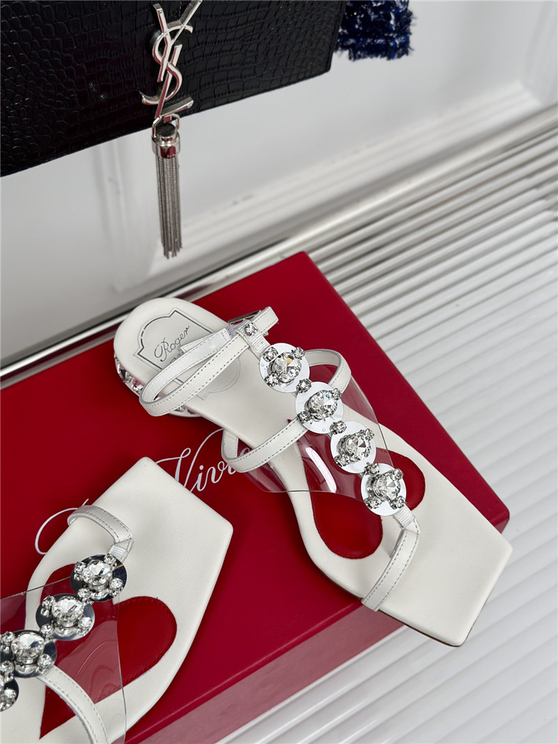 Roger Vivier Jewel Heel Disco Sandals in White Leather