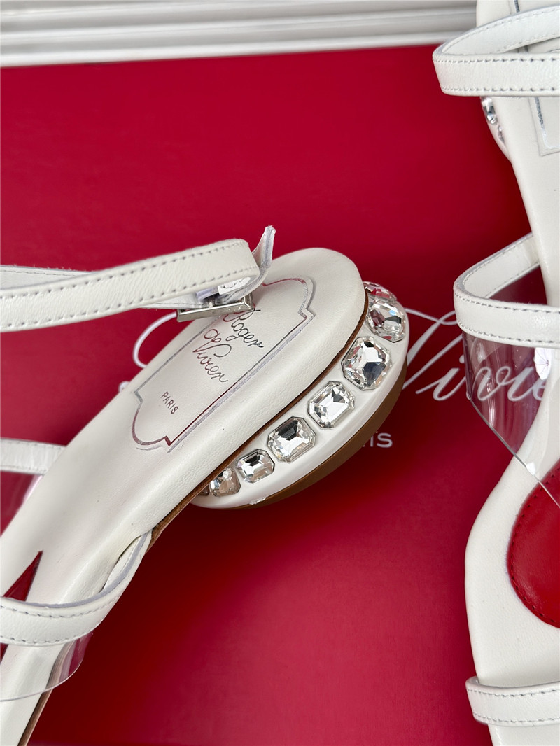Roger Vivier Jewel Heel Disco Sandals in White Leather