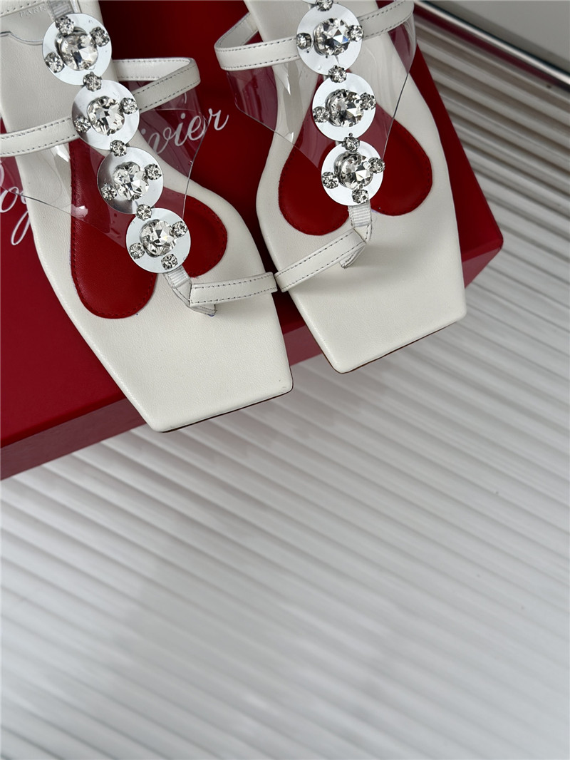 Roger Vivier Jewel Heel Disco Sandals in White Leather