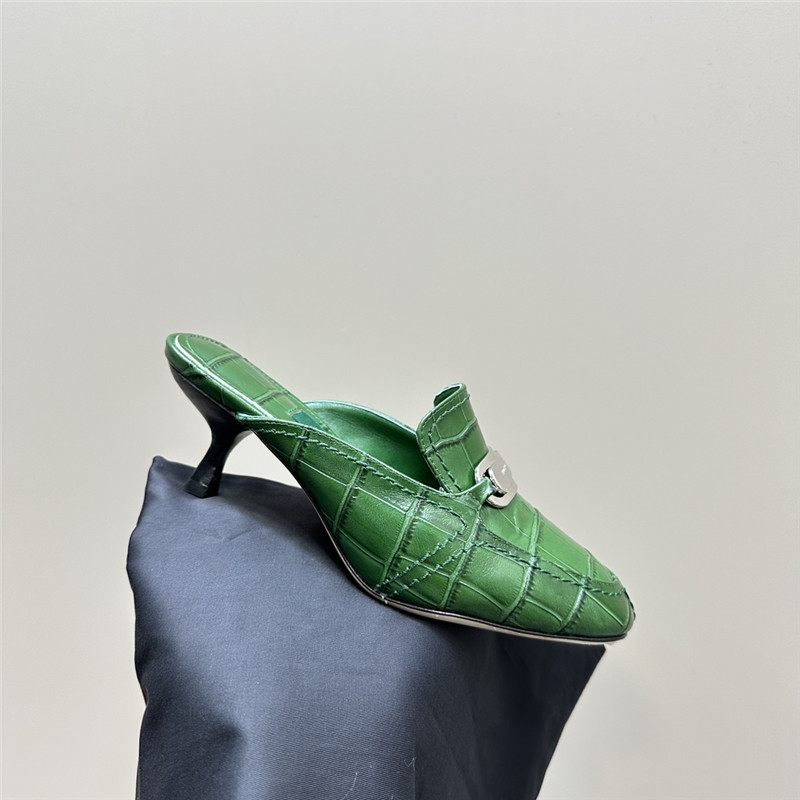 Ferragamo 55mm Green Crocodile-Effect Leather Mules