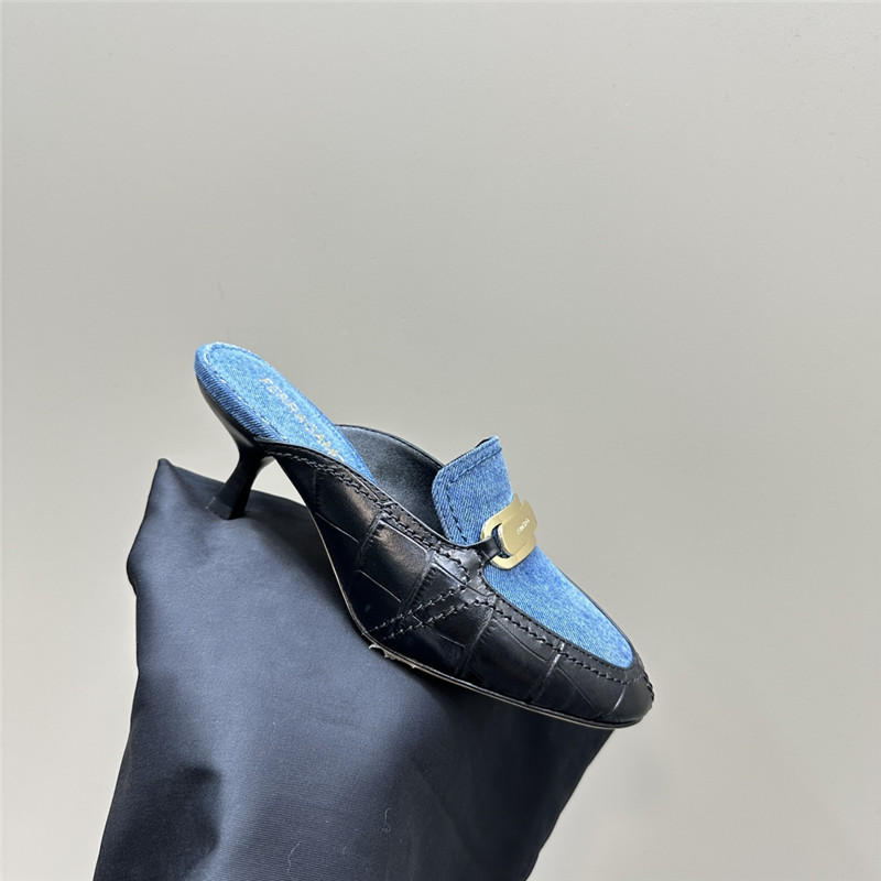 Ferragamo 55mm Crocodile-Effect Leather Mules in Blue