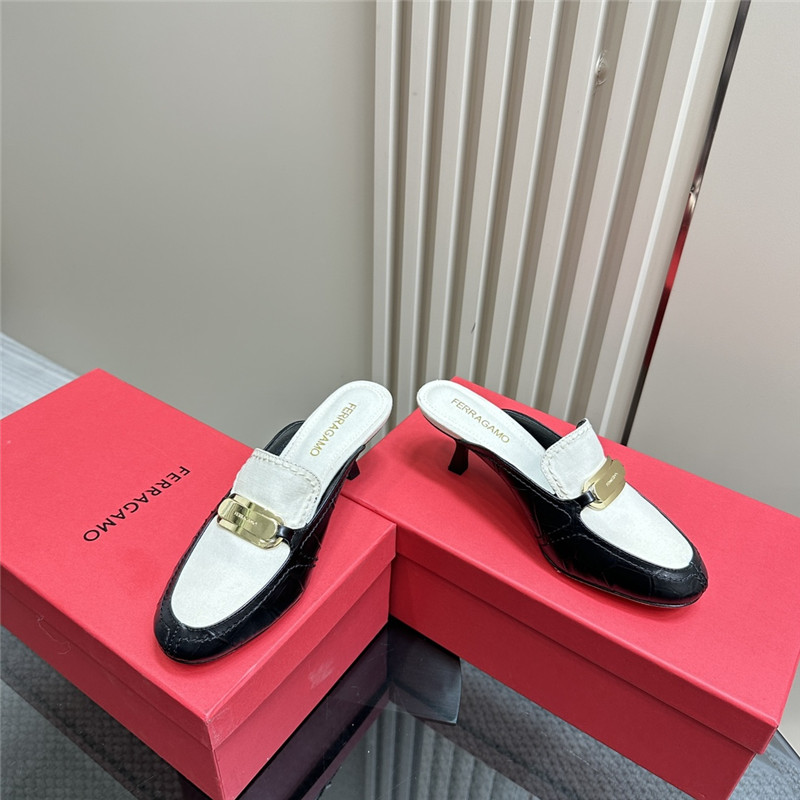 Ferragamo 55mm Crocodile-Effect Leather Mules in White