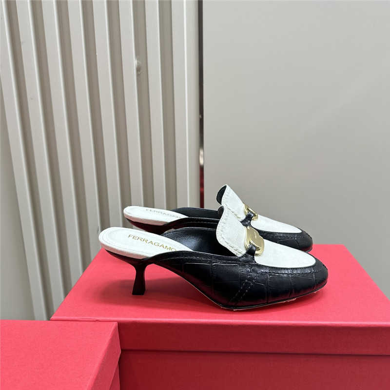 Ferragamo 55mm Crocodile-Effect Leather Mules in White