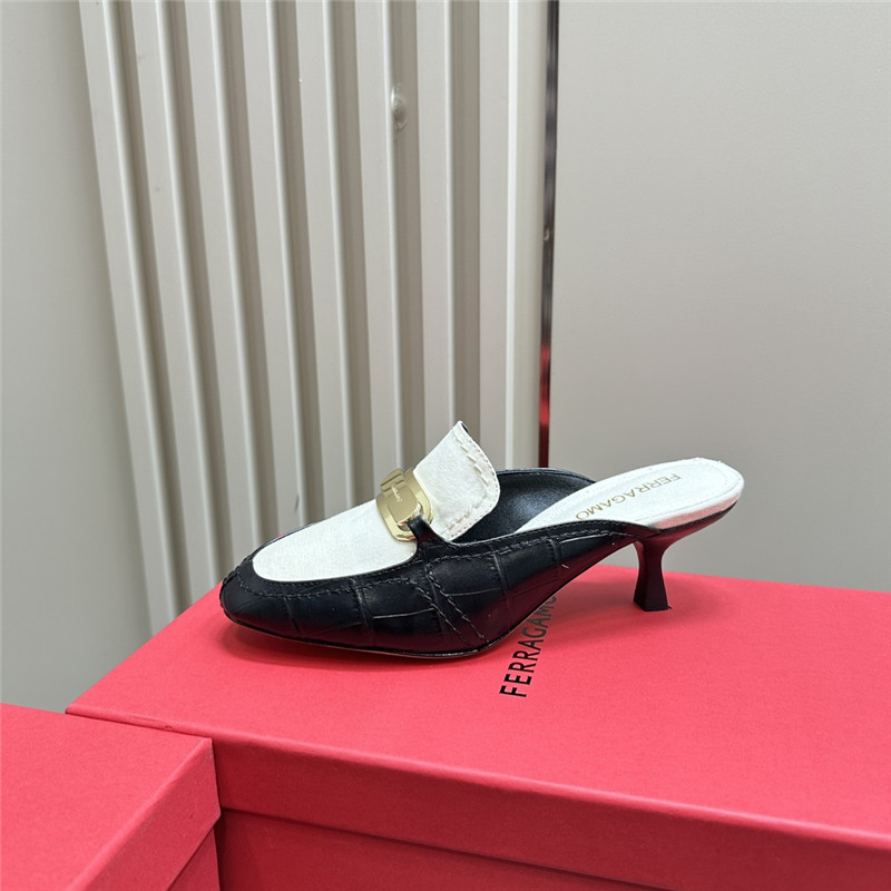 Ferragamo 55mm Crocodile-Effect Leather Mules in White