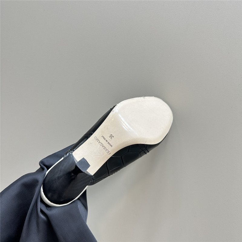 Ferragamo 55mm Crocodile-Effect Leather Mules in White