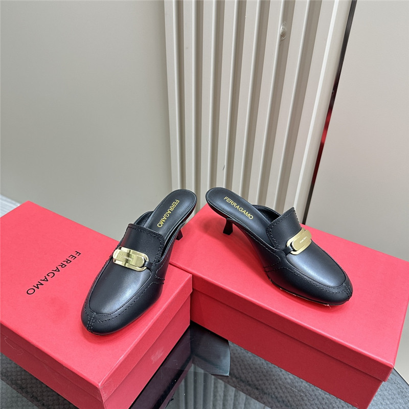 Ferragamo 55mm Crocodile-Effect Leather Mules