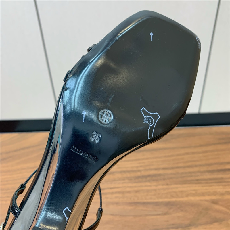 The R0w black patent leather wedge sandals