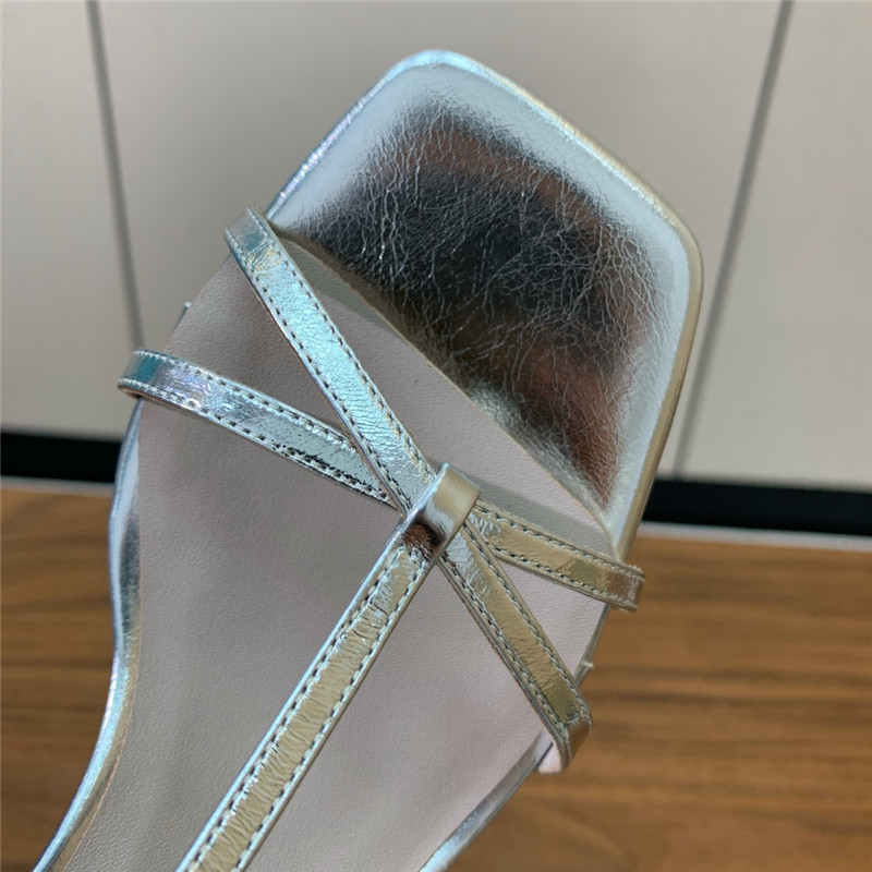 The R0w silver patent leather wedge sandals