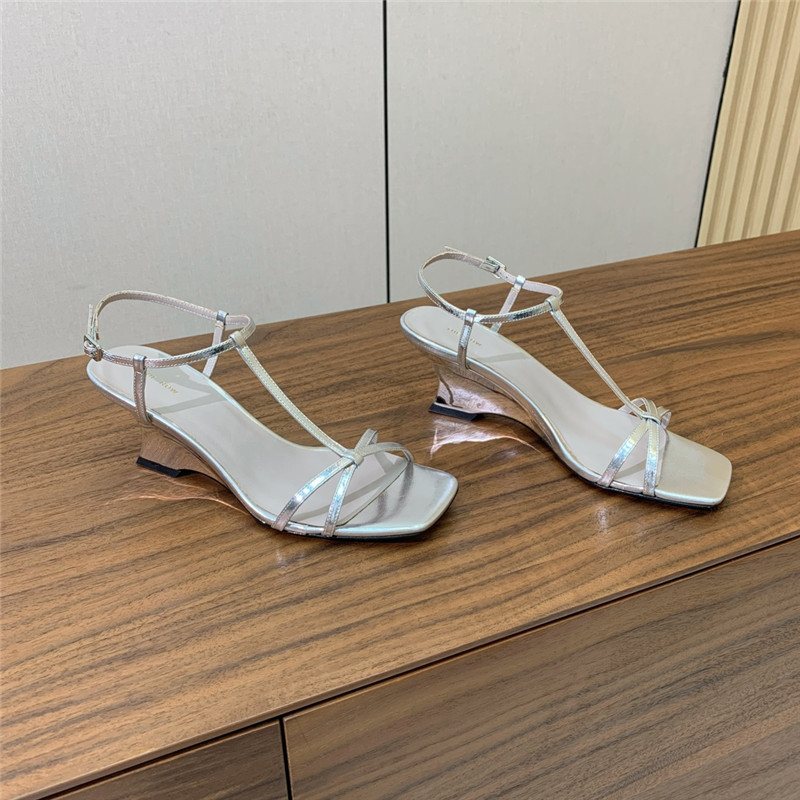 The R0w silver patent leather wedge sandals