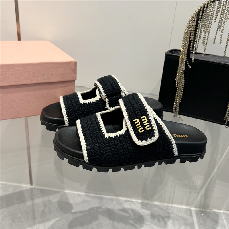 Miu Miu Crochet Knit Slides Black