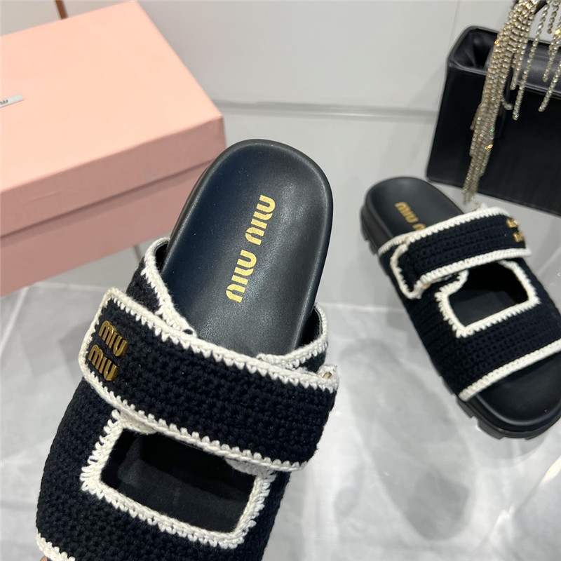 Miu Miu Crochet Knit Slides Black