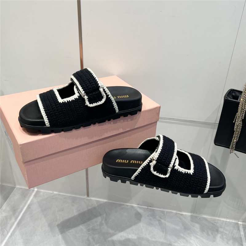 Miu Miu Crochet Knit Slides Black