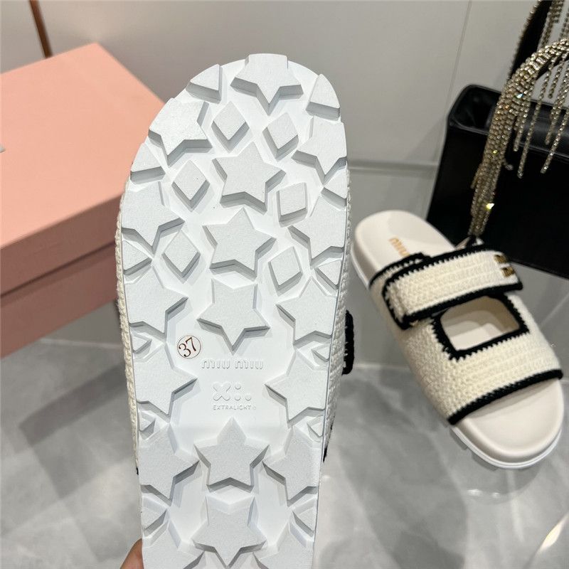 Miu Miu Crochet Knit Slides White