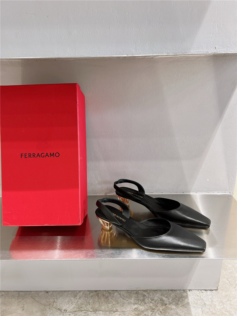 Ferragamo 40mm Black Cage-Heel Slingback Pumps