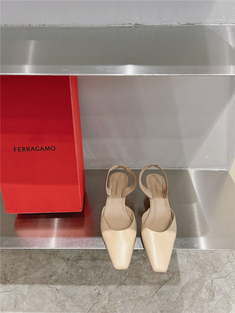 Ferragamo 40mm Cage-Heel Slingback Pumps Beige