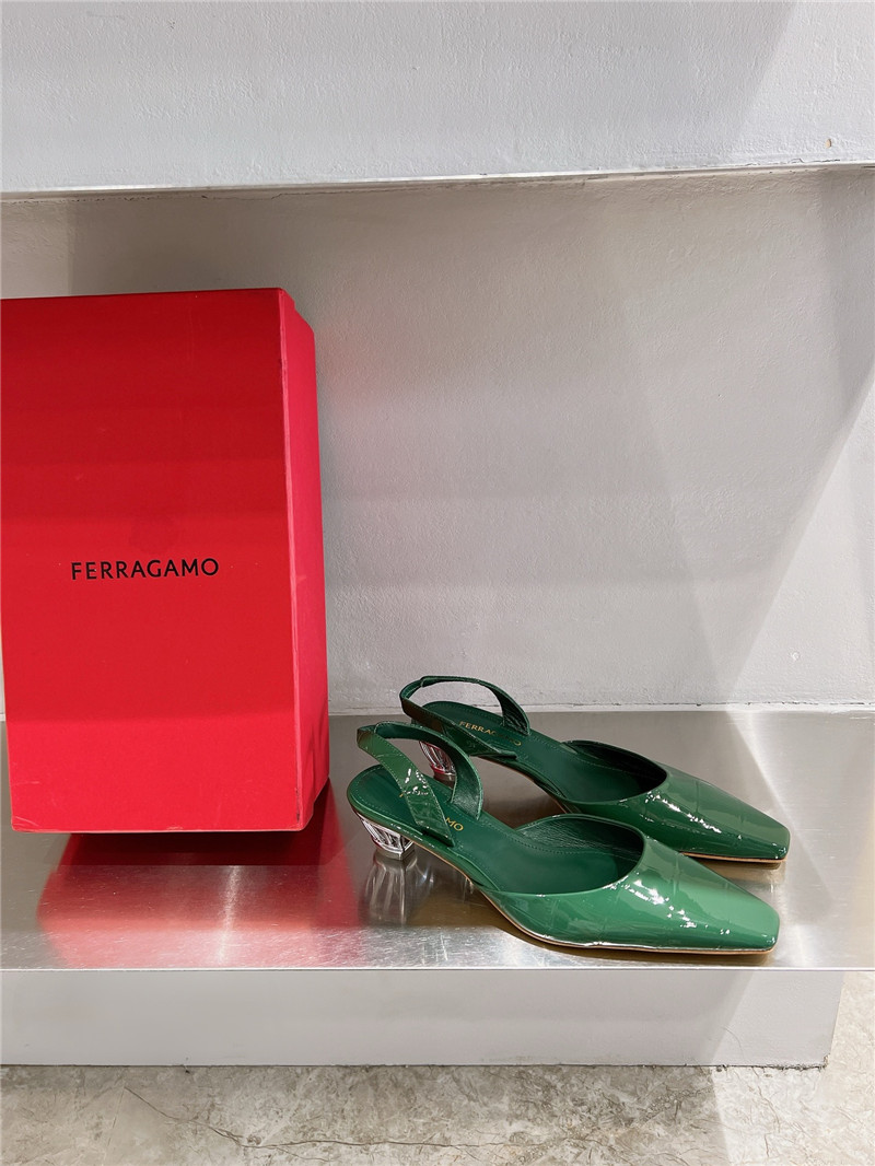 Ferragamo 40mm Cage-Heel Slingback Pumps Green