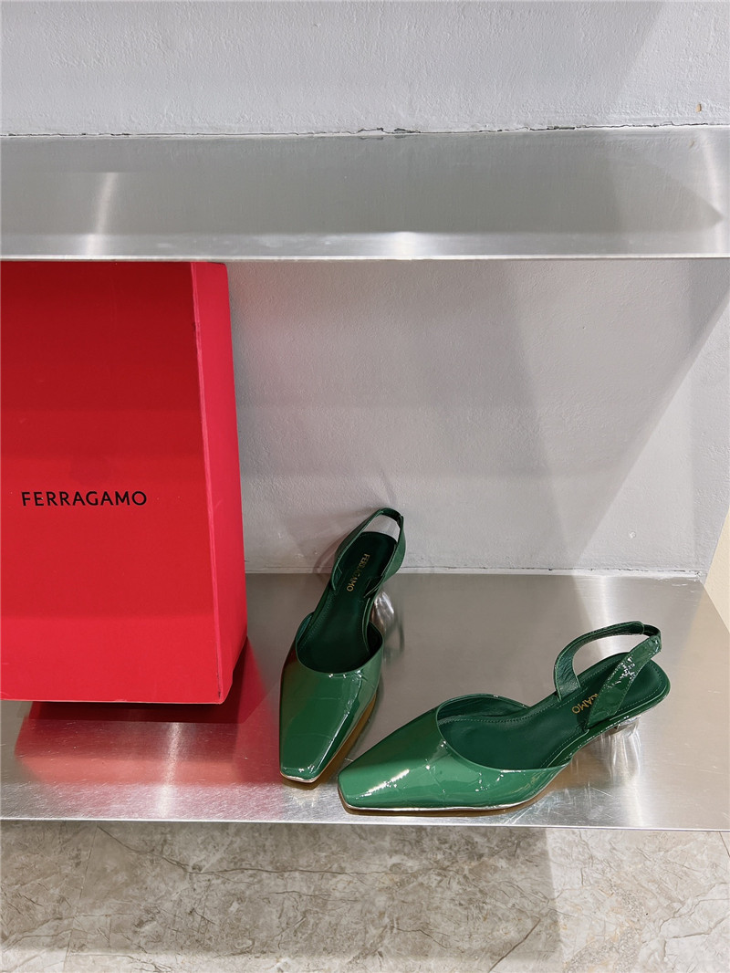 Ferragamo 40mm Cage-Heel Slingback Pumps Green