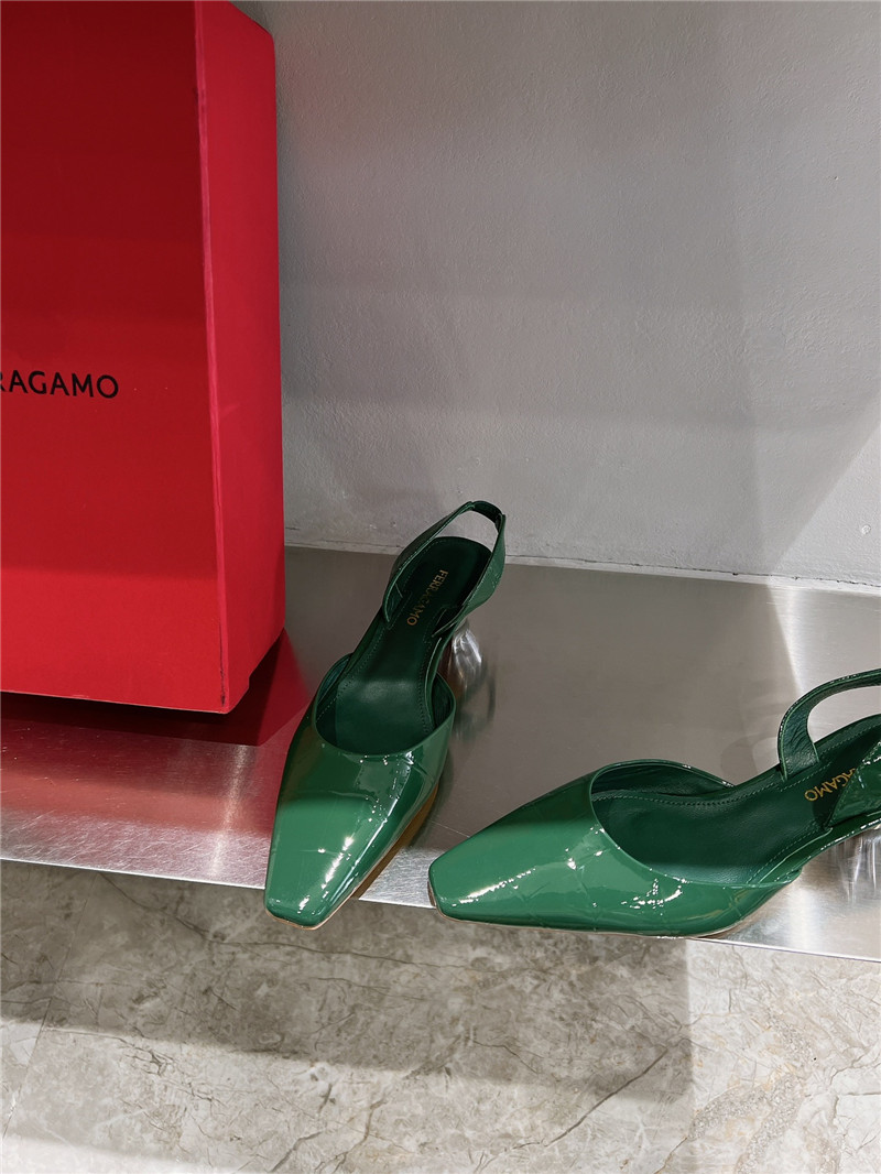 Ferragamo 40mm Cage-Heel Slingback Pumps Green