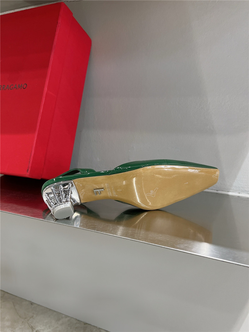 Ferragamo 40mm Cage-Heel Slingback Pumps Green