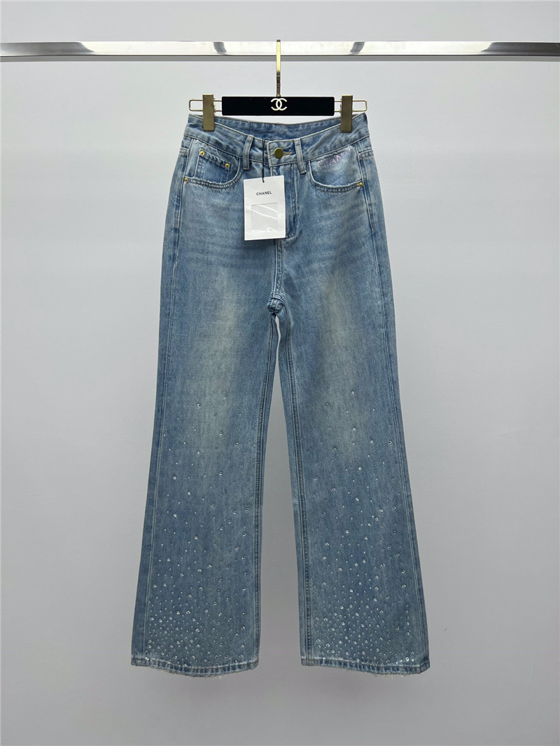 ch**el hot D1am0nd denim wide leg pants replica d&g clothing