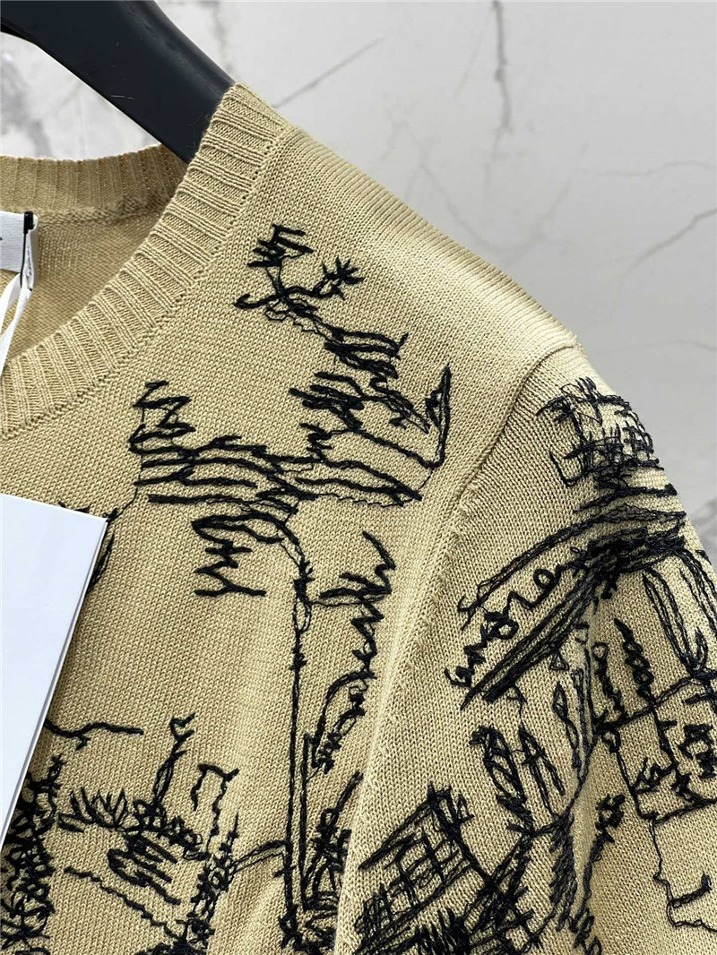 D10r embroidered painting knit t-shirt in beige