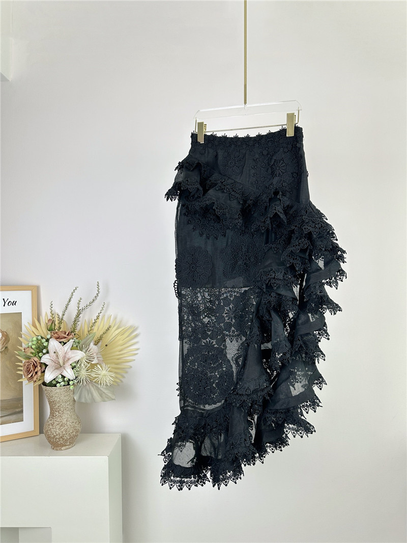 zimm asymmetric lace trim midi skirt replica clothes