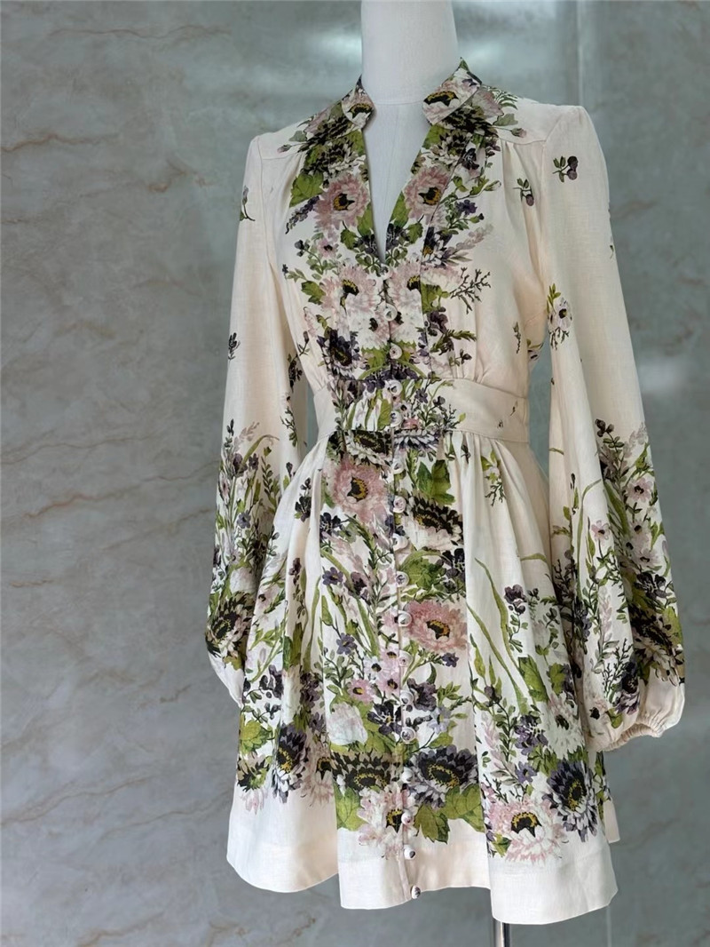 zimm deep V-neck lantern sleeve mini dress replica clothes