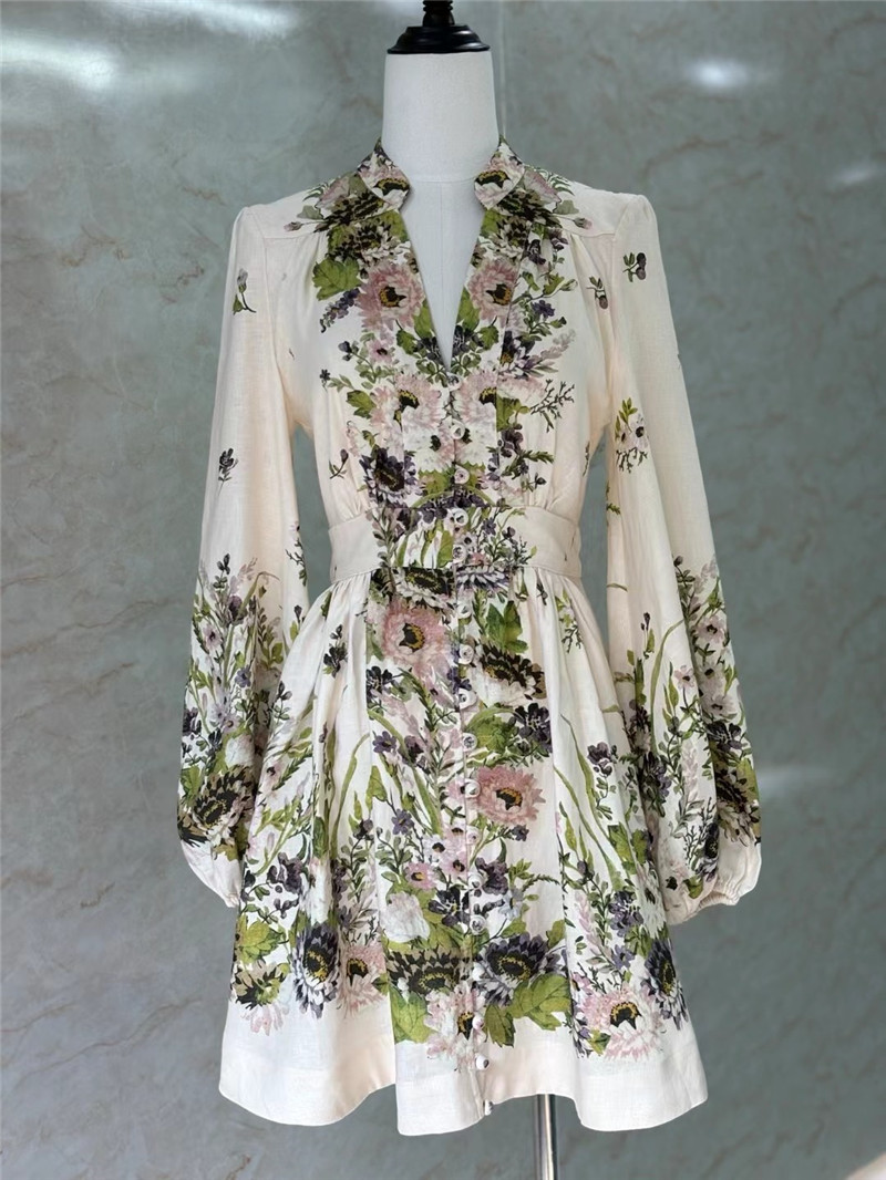 zimm deep V-neck lantern sleeve mini dress replica clothes