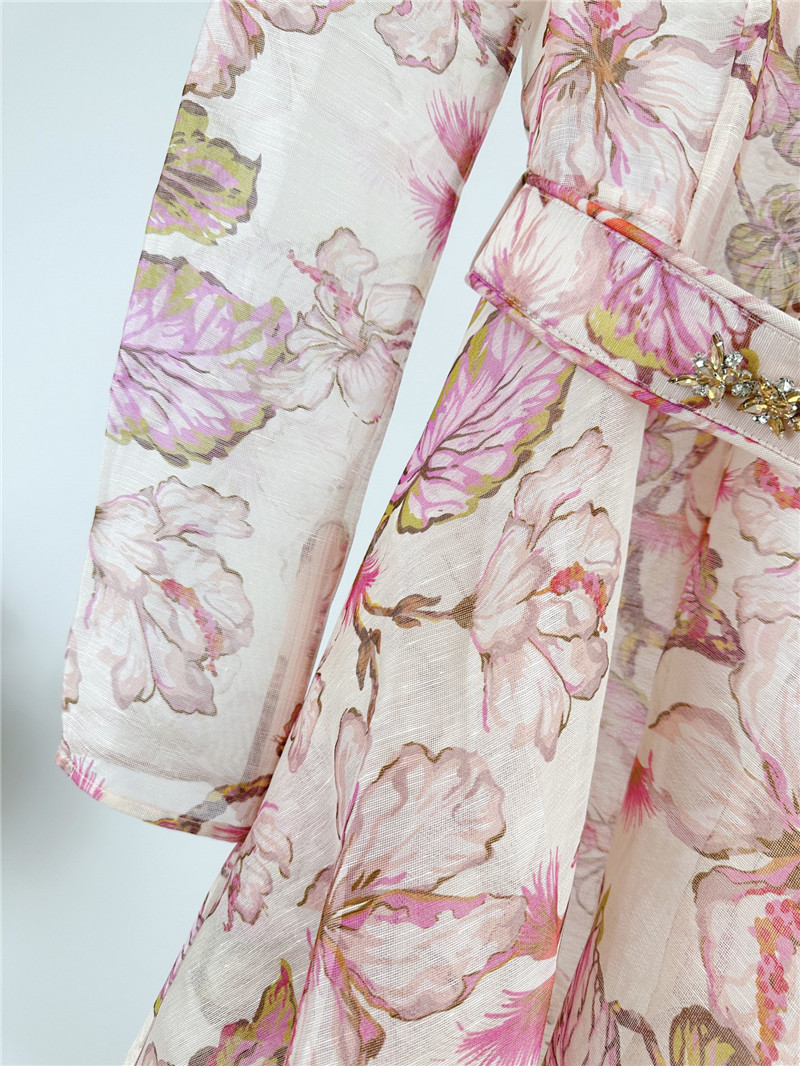 zimm floral pattern long sleeve midi dress replica clothes