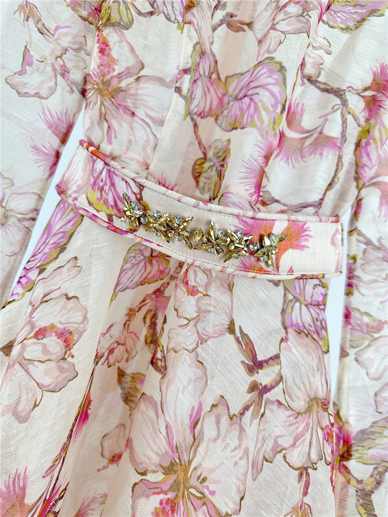 zimm floral pattern long sleeve midi dress replica clothes