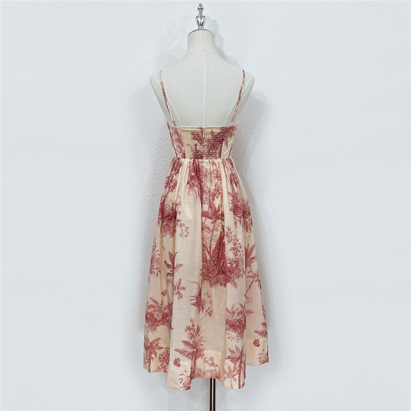 zimm Bamboo knot cotton printed drawstring dress