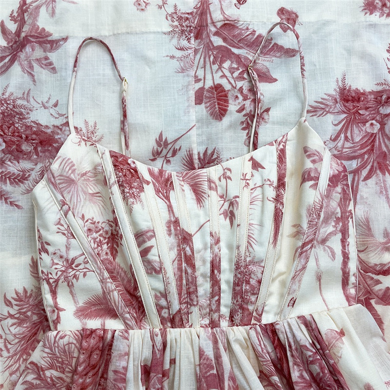 zimm Bamboo knot cotton printed drawstring dress