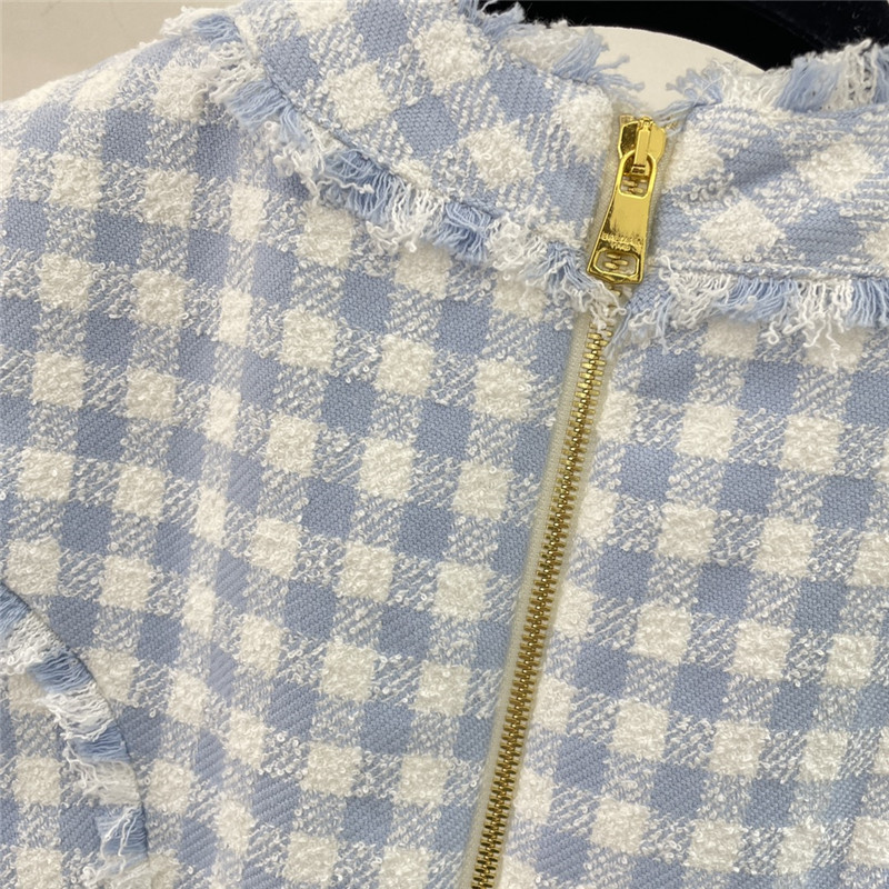 Balmain blue and white plaid fringe dress replica clothes