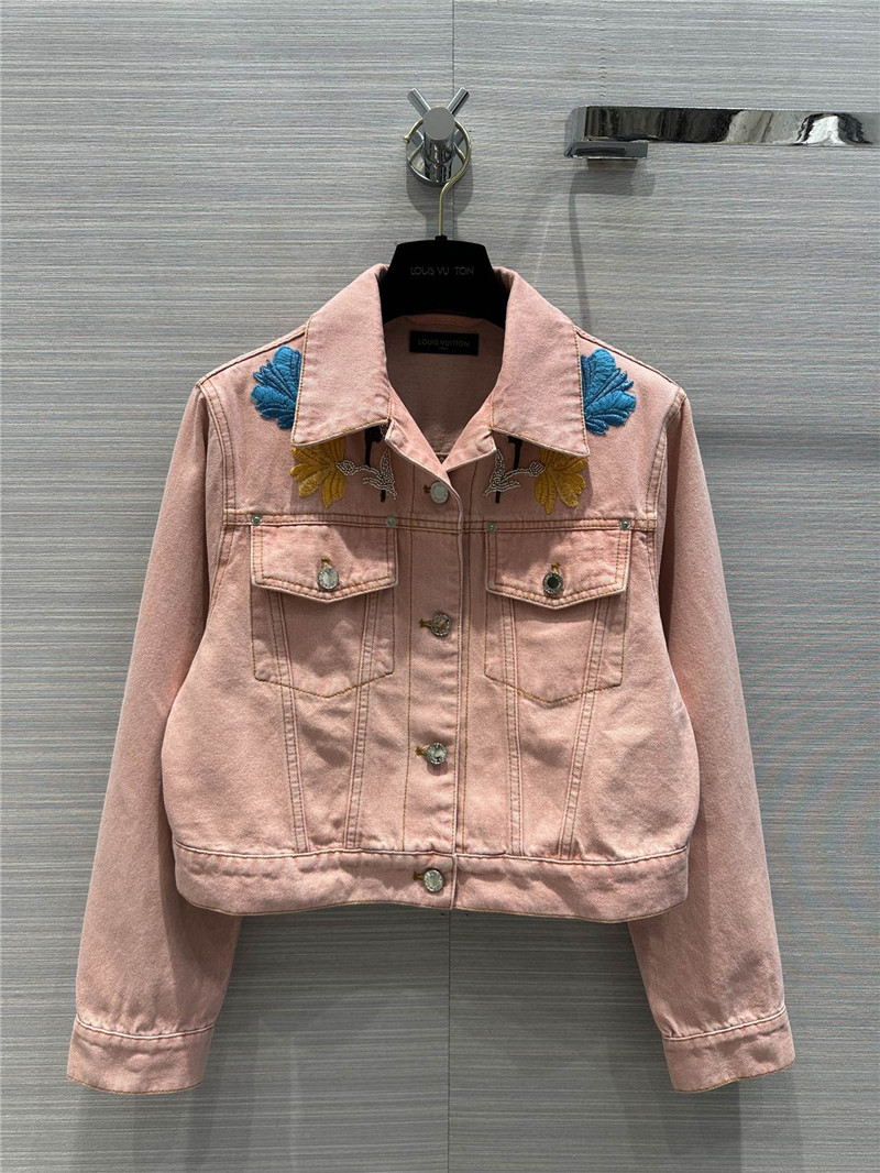 Louis Vuitton Embroidered Accent Light Pink Denim Jacket