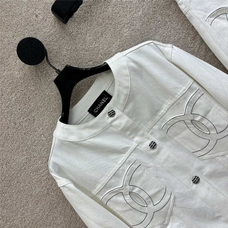 Ch**el round neck denim jacket + denim shorts replica clothes