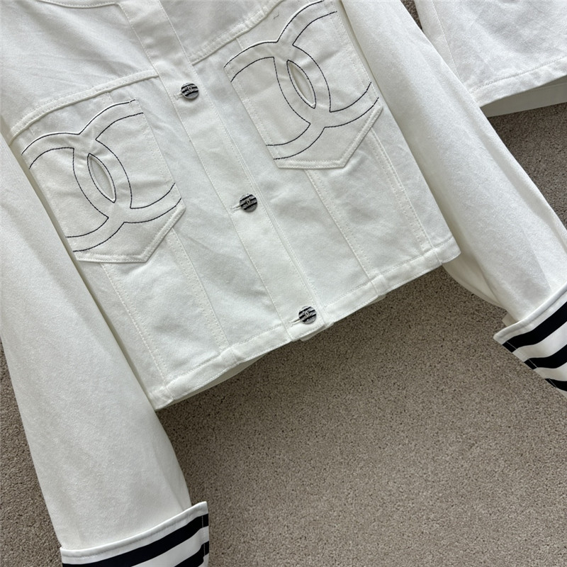 Ch**el round neck denim jacket + denim shorts replica clothes