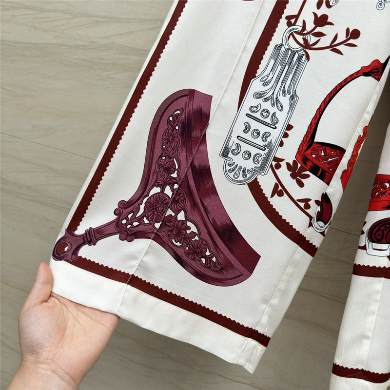 H**me5 chain saddle print silk trousers replica clothes