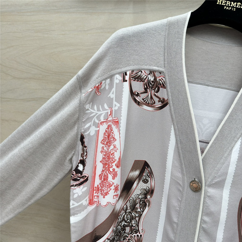 H**me5 grey patchwork silk cashmere cardigan